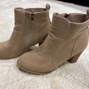 Women's Taupe Ankle Booties - Suede Heeled Boot